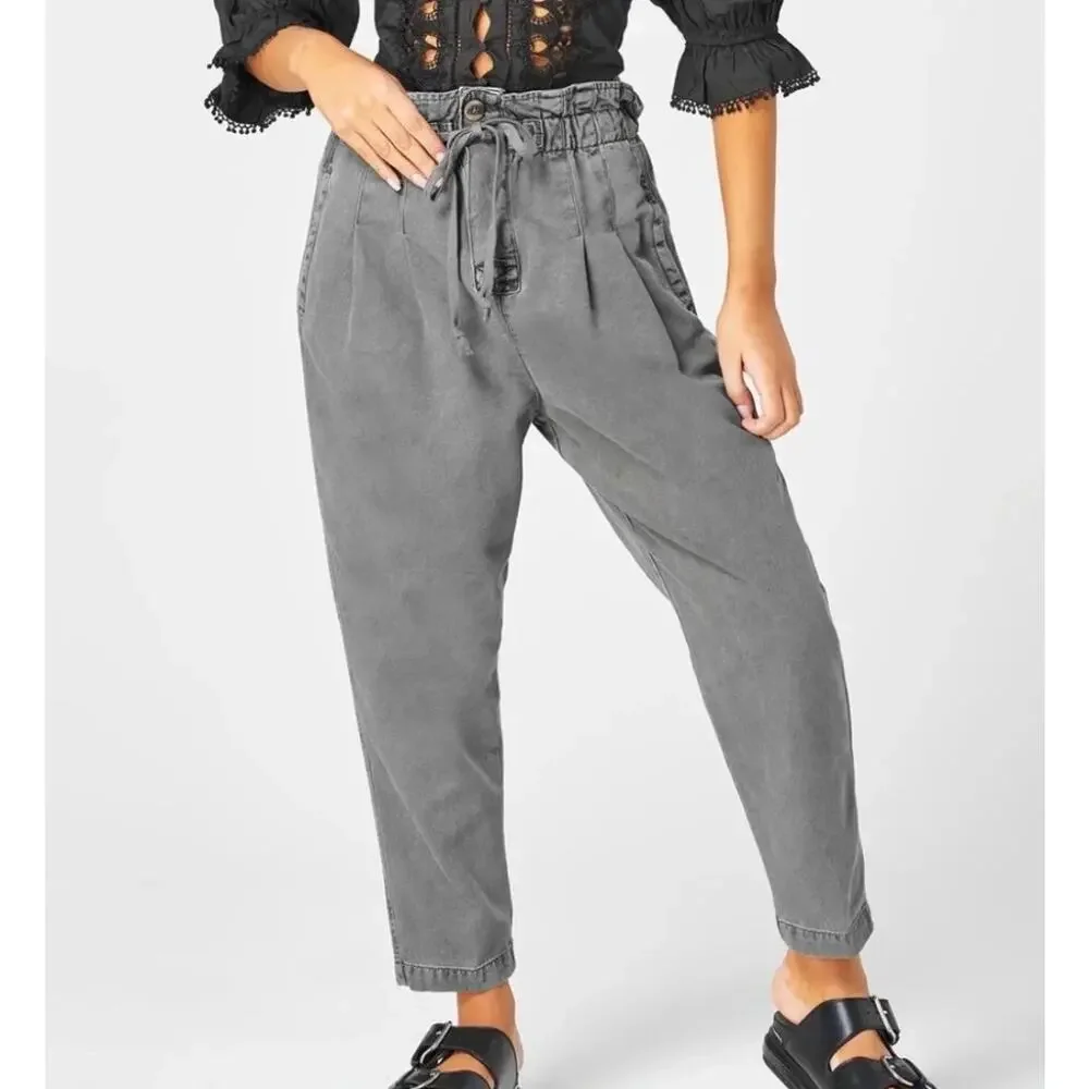 Free People Margate Pleated Trouser Black Size XS Ankle Length Cotton Boho